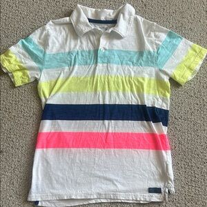 GAP White Polo with Aqua, Yellow, Navy & Pink Stripes